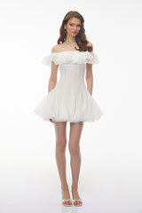 Muriel White Off Shoulder Ruched Mini Dress