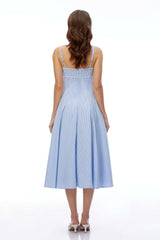 Myrtle Blue Square Neck Plaid Midi Dress
