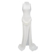 Mystérieuse White Turtleneck Draped Maxi Dress