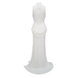 Mystérieuse White Turtleneck Draped Maxi Dress
