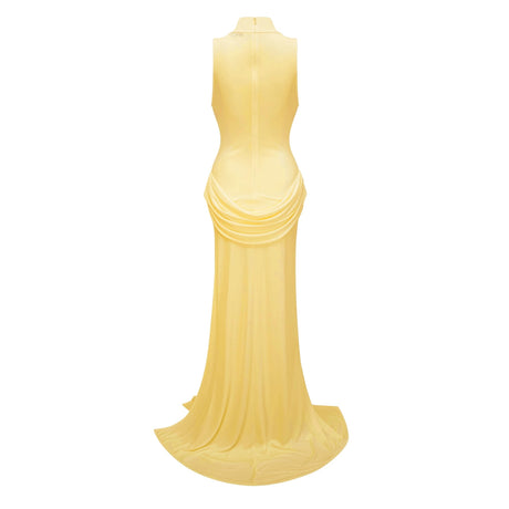 Mystérieuse Yellow Turtleneck Draped Maxi Dress