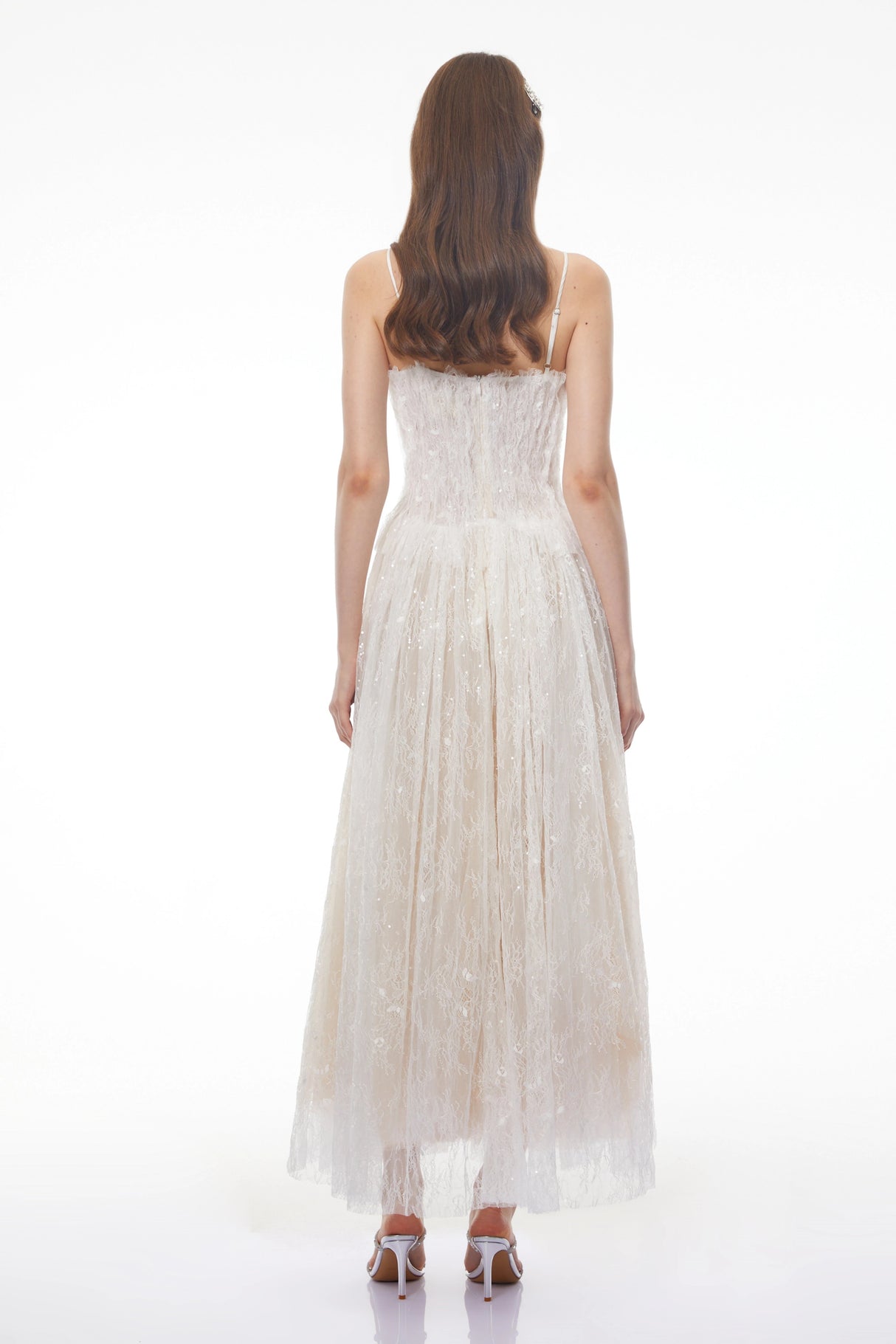 Nadir White Pleated Lace Maxi Dress