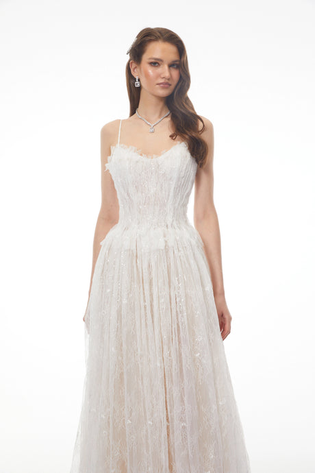 Nadir White Pleated Lace Maxi Dress