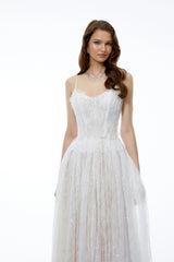 Nadir White Pleated Lace Maxi Dress