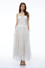 Nadir White Pleated Lace Maxi Dress