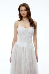 Nadir White Pleated Lace Maxi Dress