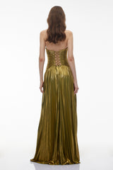 Nadya Olive Green Halterneck Ruched Maxi Dress