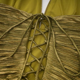 Nadya Olive Green Halterneck Ruched Maxi Dress