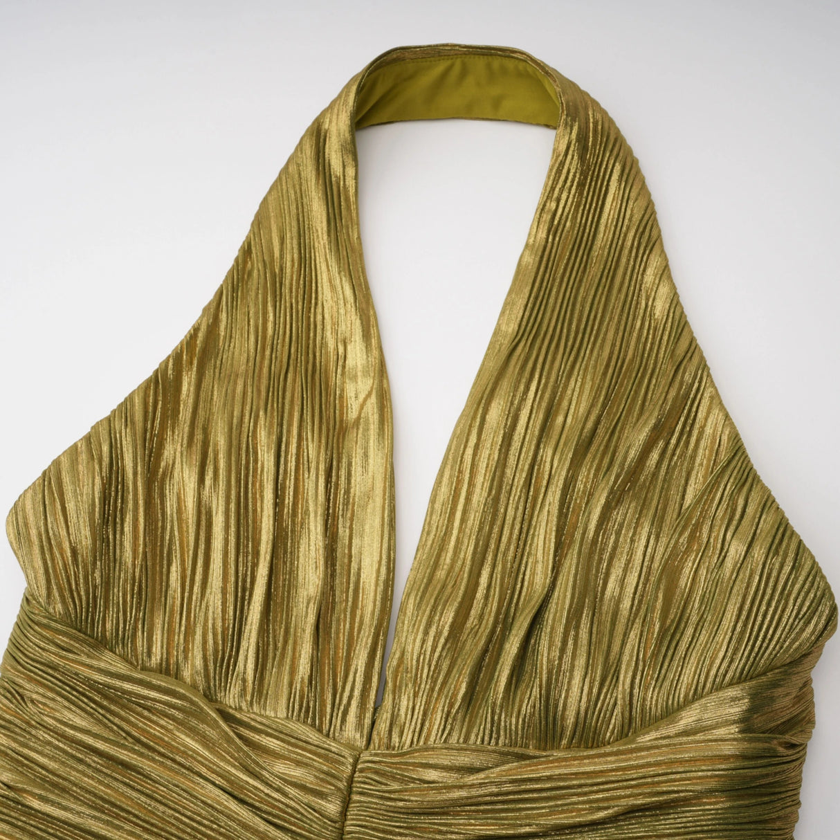 Nadya Olive Green Halterneck Ruched Maxi Dress
