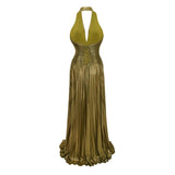 Nadya Olive Green Halterneck Ruched Maxi Dress