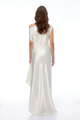 Naia Cream One Shoulder Ruched Maxi Dress with Slit