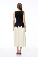 Nancy Black Color Block Pleated Midi Dress