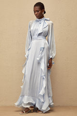 Nanette Blue Glossy Pleated Maxi Dress