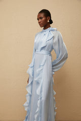 Nanette Blue Glossy Pleated Maxi Dress