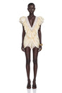 Nani Cream Plunge Neck Satin Jumpsuit with Lace Panels