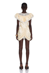 Nani Cream Plunge Neck Satin Jumpsuit with Lace Panels