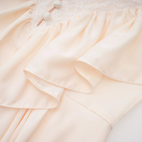 Nani Cream Plunge Neck Satin Jumpsuit with Lace Panels