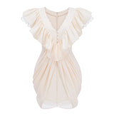 Nani Cream Plunge Neck Satin Jumpsuit with Lace Panels