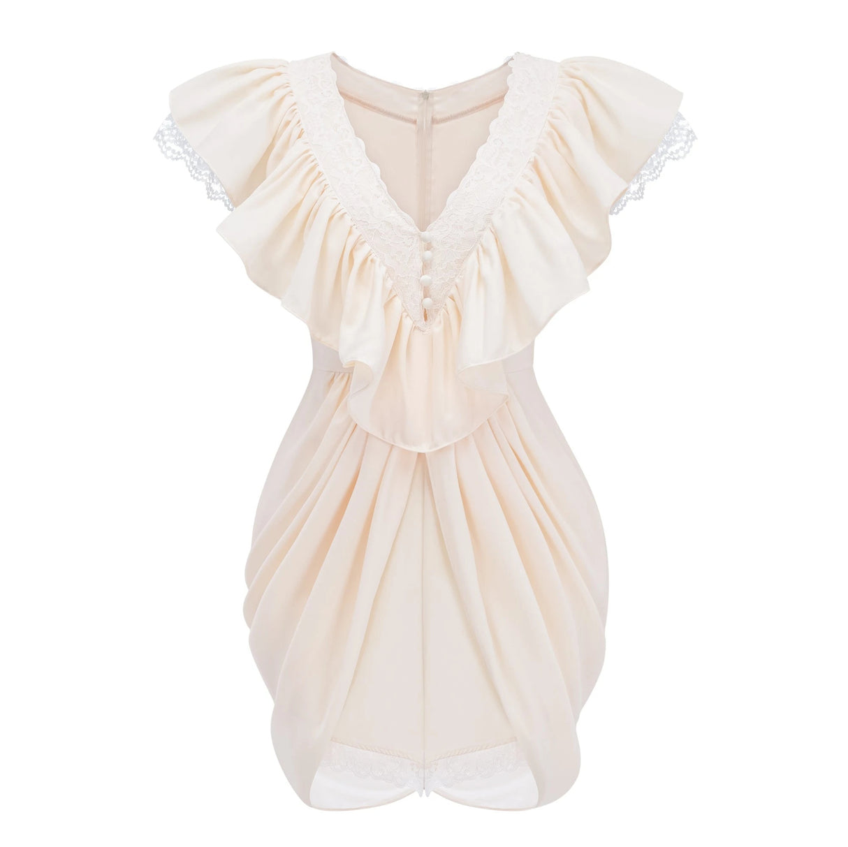 Nani Cream Plunge Neck Satin Jumpsuit with Lace Panels