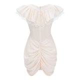 Nani Cream Plunge Neck Satin Jumpsuit with Lace Panels