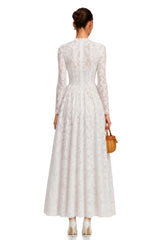 Narges White Lace Maxi Dress with Decorative Buttons