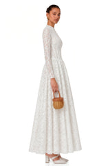 Narges White Lace Maxi Dress with Decorative Buttons