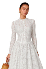Narges White Lace Maxi Dress with Decorative Buttons