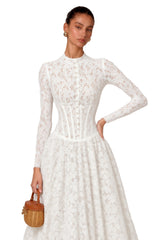 Narges White Lace Maxi Dress with Decorative Buttons