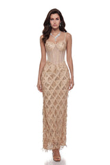 Natalia Champagne Gold Sequin Maxi Dress
