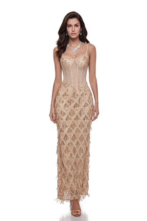 Natalia Champagne Gold Sequin Maxi Dress
