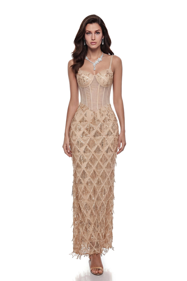 Natalia Champagne Gold Sequin Maxi Dress