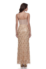 Natalia Champagne Gold Sequin Maxi Dress