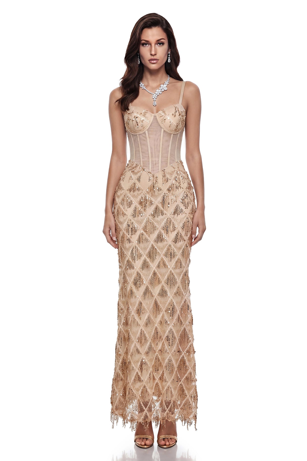 Natalia Champagne Gold Sequin Maxi Dress