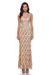 Natalia Champagne Gold Sequin Maxi Dress