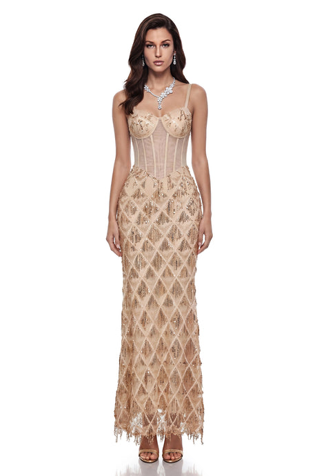 Natalia Champagne Gold Sequin Maxi Dress