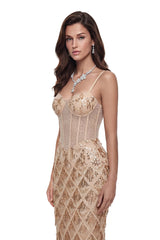 Natalia Champagne Gold Sequin Maxi Dress