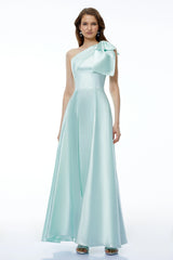 Natalia Green One Shoulder Ruched Maxi Dress with Bow