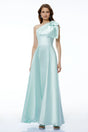 Natalia Green One Shoulder Ruched Maxi Dress with Bow