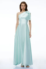 Natalia Green One Shoulder Ruched Maxi Dress with Bow