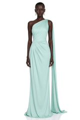 Nathalie Mint Green One Shoulder Ruched Maxi Dress