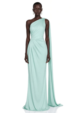 Nathalie Mint Green One Shoulder Ruched Maxi Dress