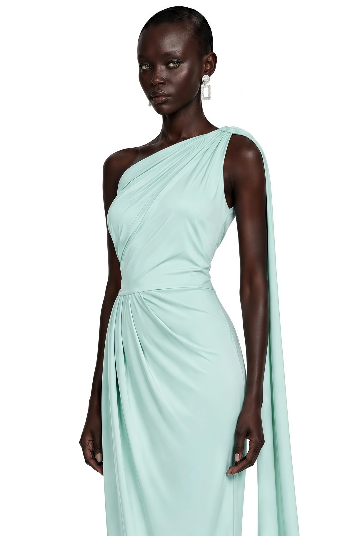 Nathalie Mint Green One Shoulder Ruched Maxi Dress