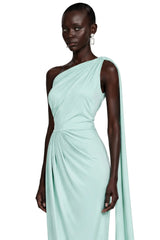 Nathalie Mint Green One Shoulder Ruched Maxi Dress