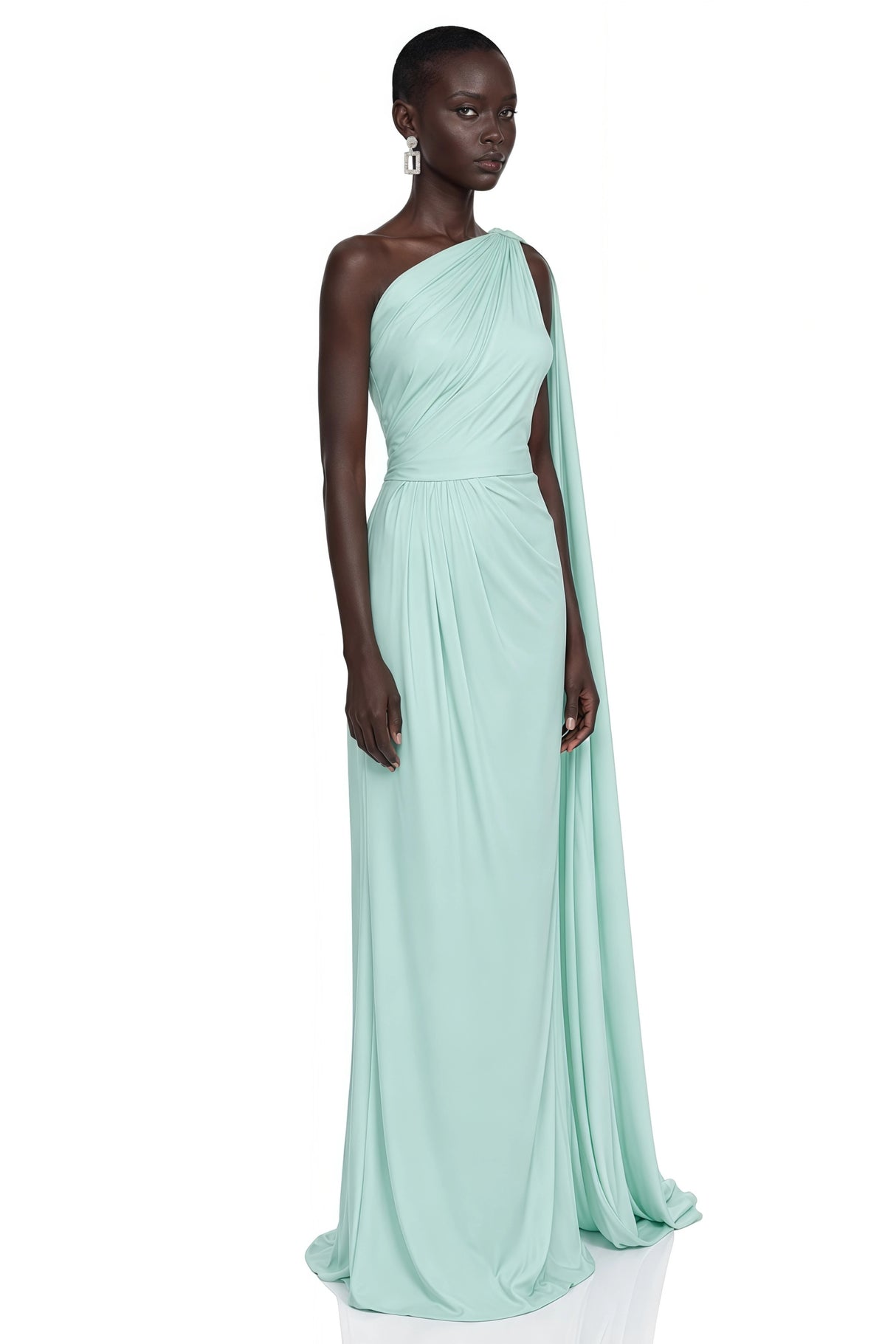 Nathalie Mint Green One Shoulder Ruched Maxi Dress