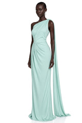Nathalie Mint Green One Shoulder Ruched Maxi Dress
