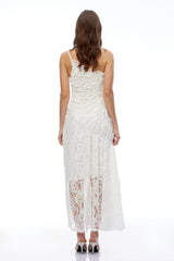 Nathalie White Floral Lace Ruched Maxi Dress