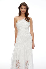 Nathalie White Floral Lace Ruched Maxi Dress