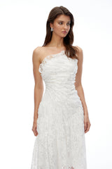 Nathalie White Floral Lace Ruched Maxi Dress