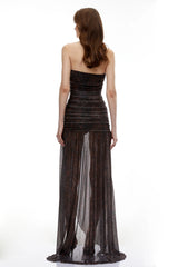 Nausicaa Black Embellished Ruched Maxi Dress