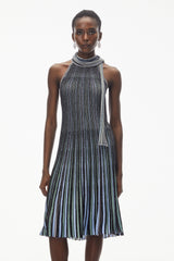 Nausicaa Navy Blue Metallic Striped Knit Midi Dress